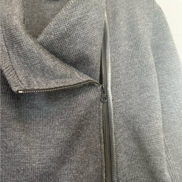 VINCE Wool Leather Moto Sweater Jacket Knit Asymmetrical Zip Funnel Minimalist - Picture 7 of 16